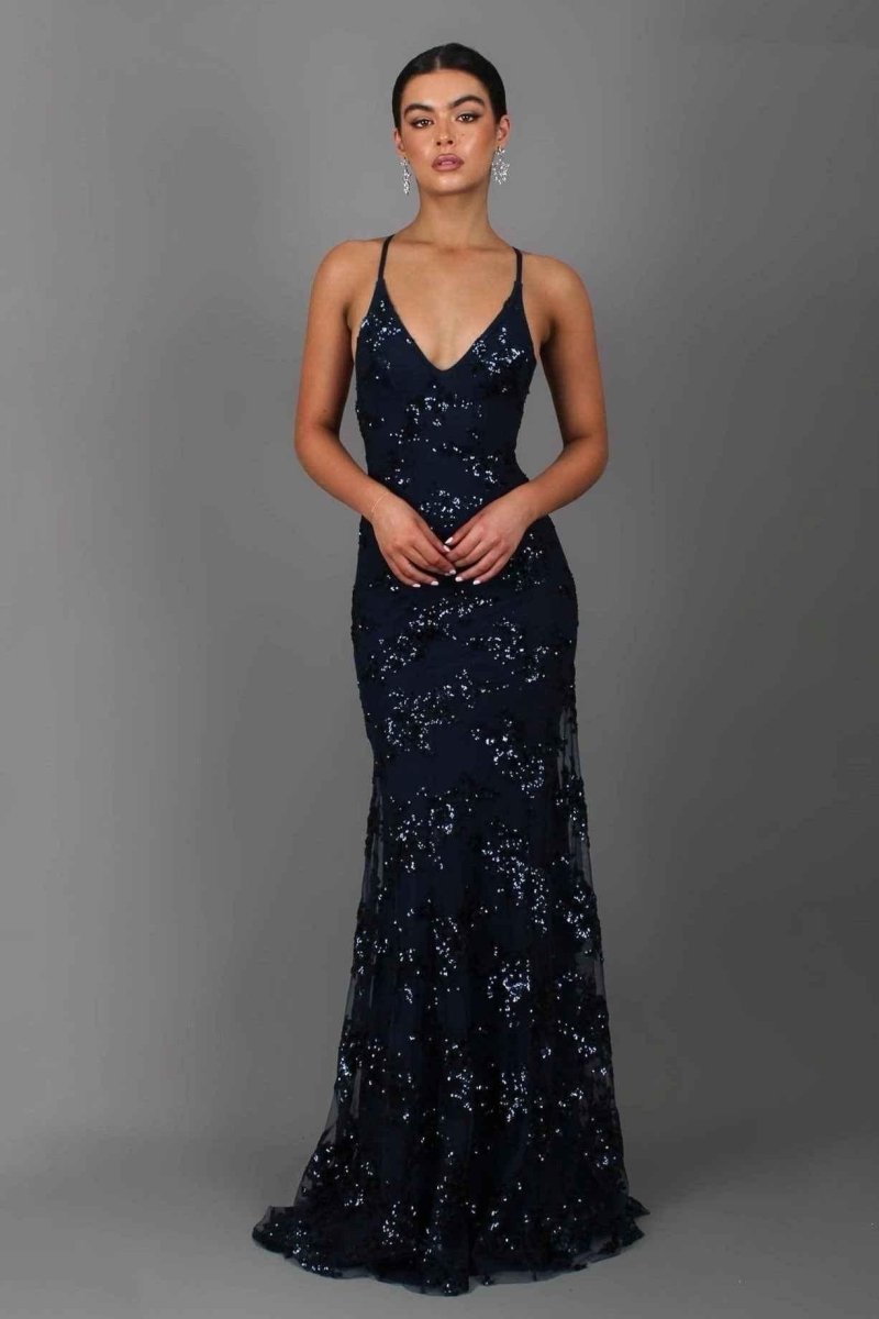 Women's V-Neck Spaghetti Strap Sequin Maxi Dress