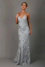 Women's V-Neck Spaghetti Strap Sequin Maxi Dress
