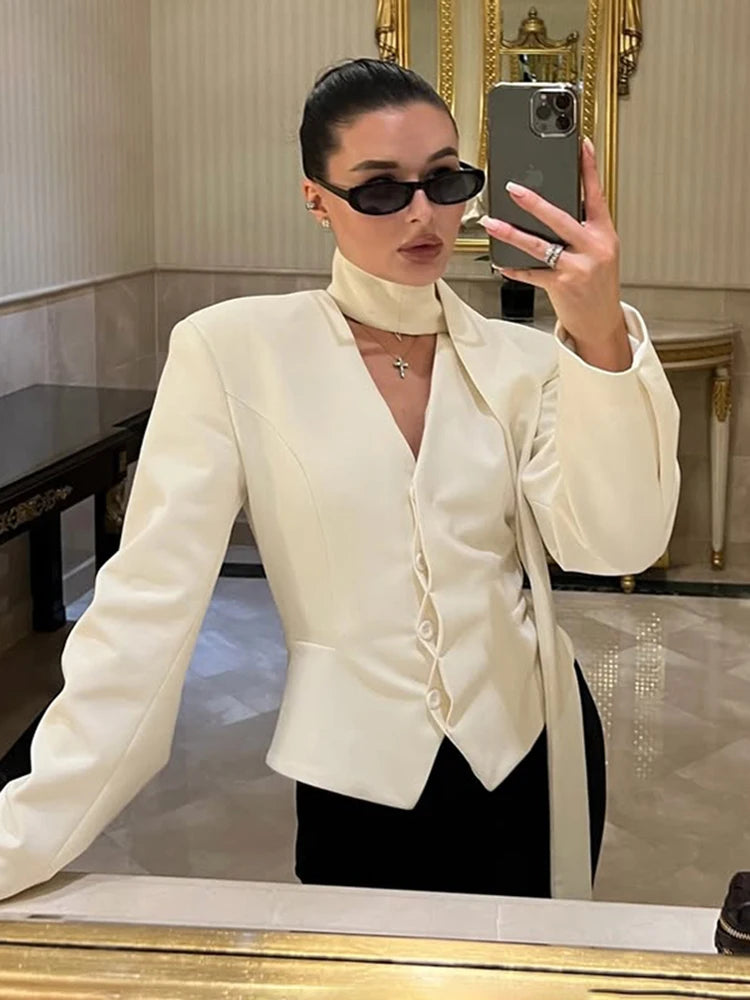 Women’s V-Neck Tailored Button Front Blazer