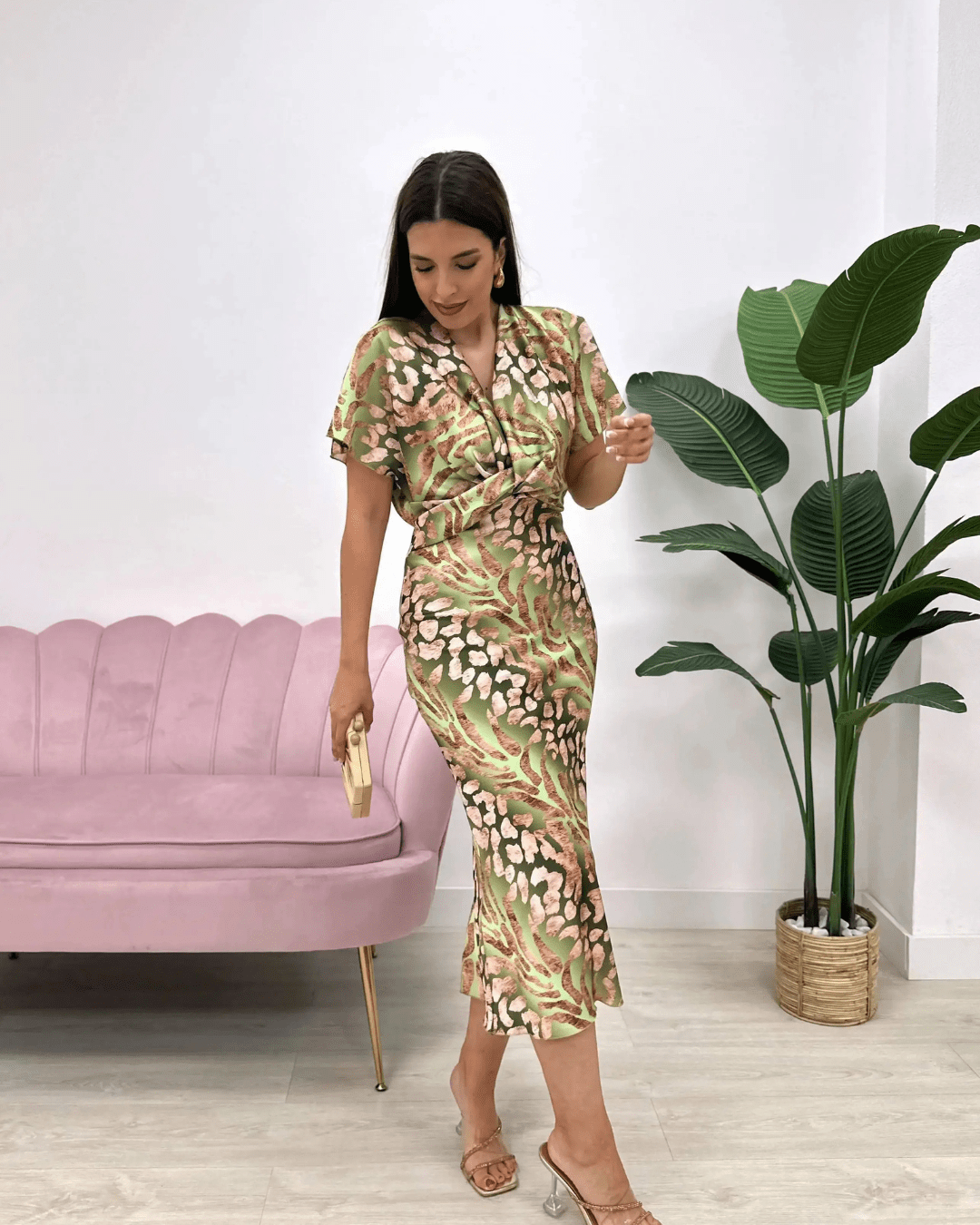 Women's V Neck Wrap Wedding Guest Dress