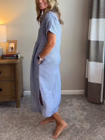 Women's Vertical Striped Button-Down Maxi Dress