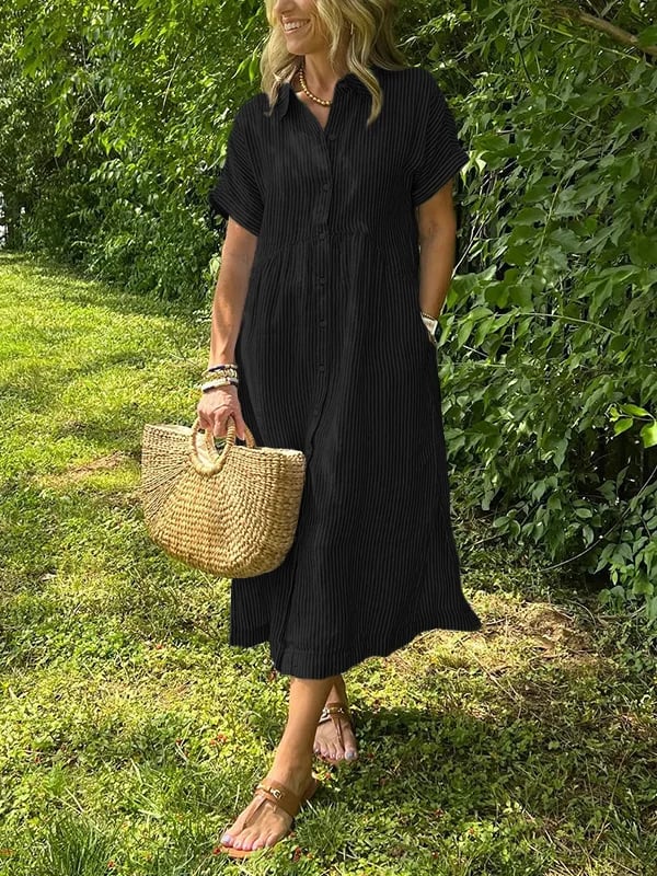 Women's Vertical Striped Button-Down Maxi Dress