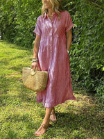 Women's Vertical Striped Button-Down Maxi Dress