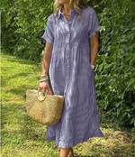 Women's Vertical Striped Button-Down Maxi Dress