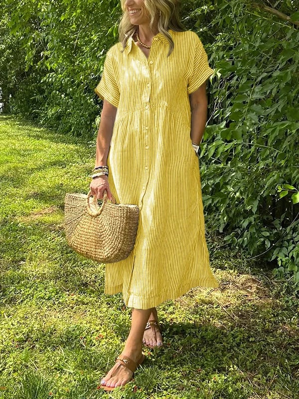 Women's Vertical Striped Button-Down Maxi Dress