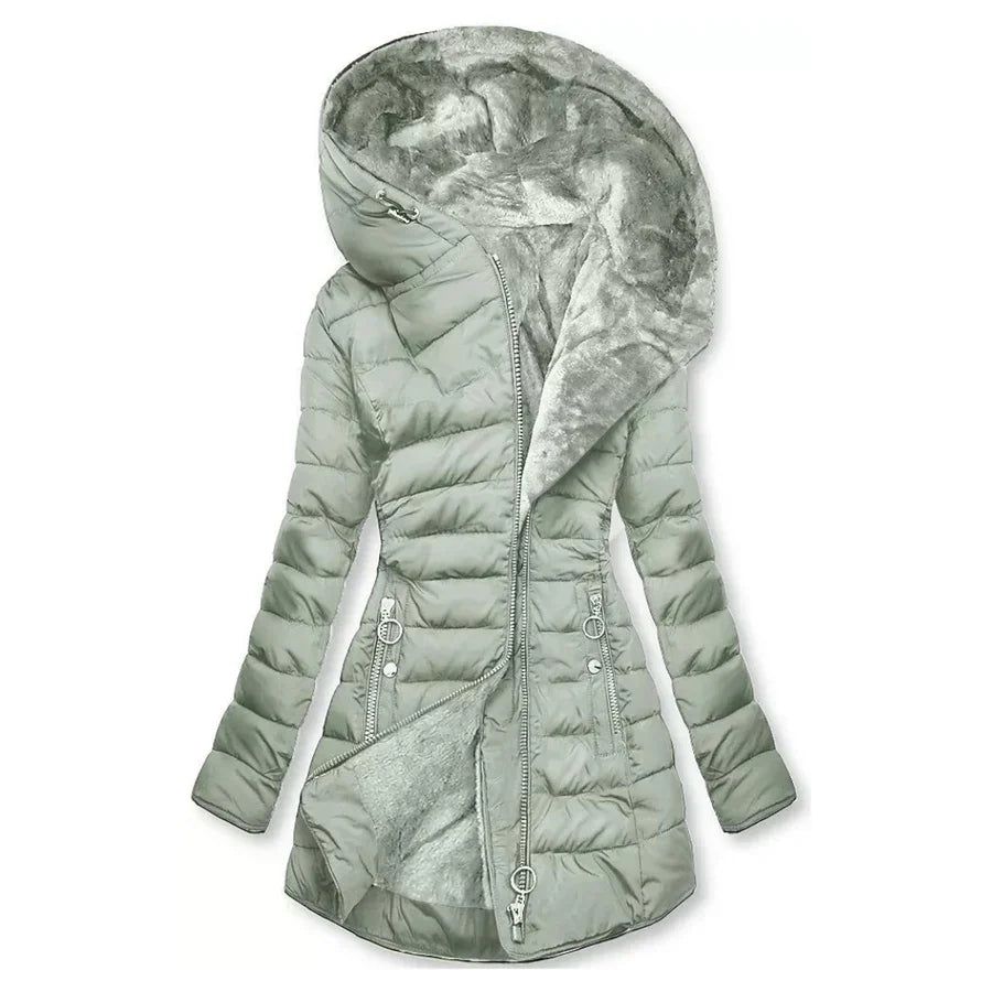 Women's Winter Hooded Faux Fur Quilted Coat