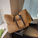 Women’s Woven Straw Look Large Shoulder Tote Bag