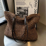 Women’s Woven Straw Look Large Shoulder Tote Bag