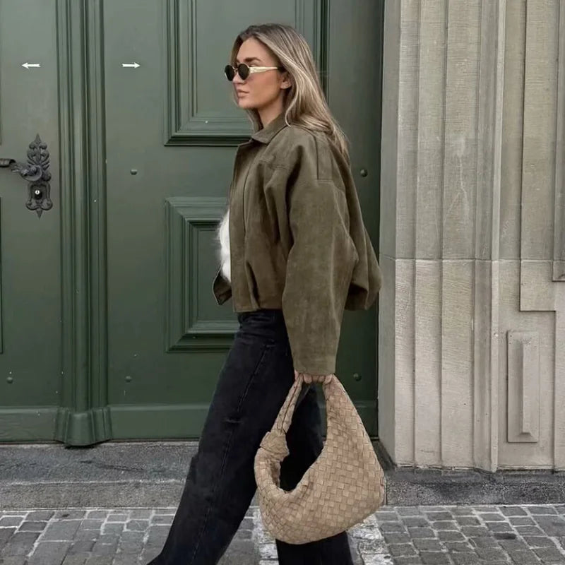 Women’s Zip Front Cropped Bomber Jacket