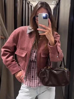 Women’s Zip Front Cropped Flap Pocket Bomber Jacket