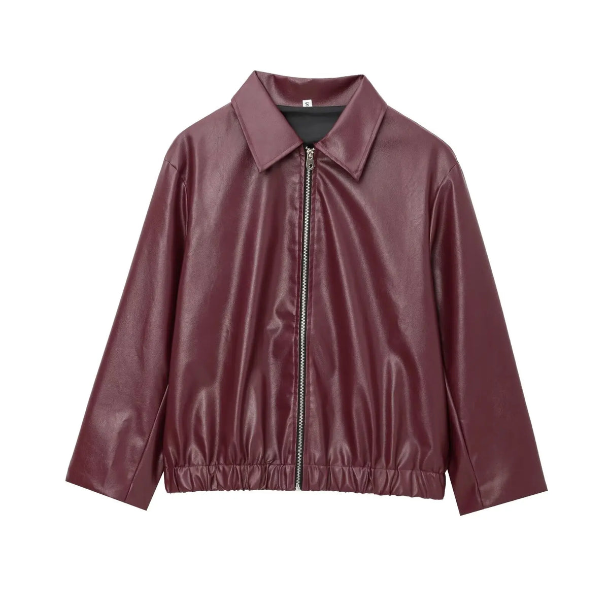 Women’s Zip Front Wide Collar Cropped Leather Look Jacket