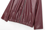 Women’s Zip Front Wide Collar Cropped Leather Look Jacket