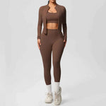 Women's Zip-Jacket 3-Piece Leggings Gym Set