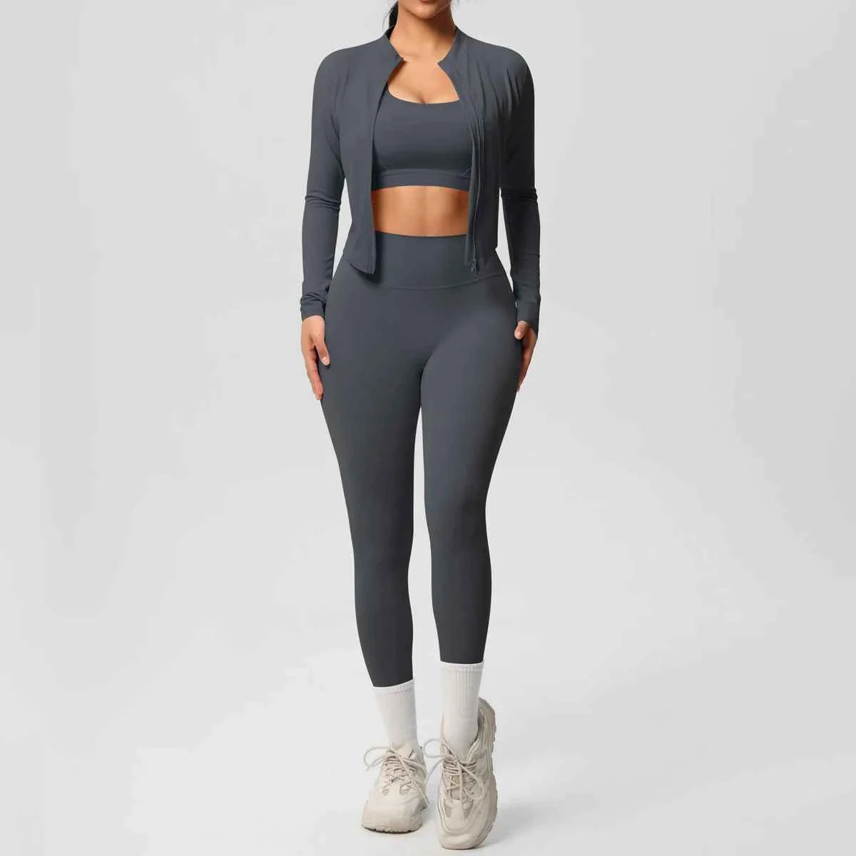 Women's Zip-Jacket 3-Piece Leggings Gym Set