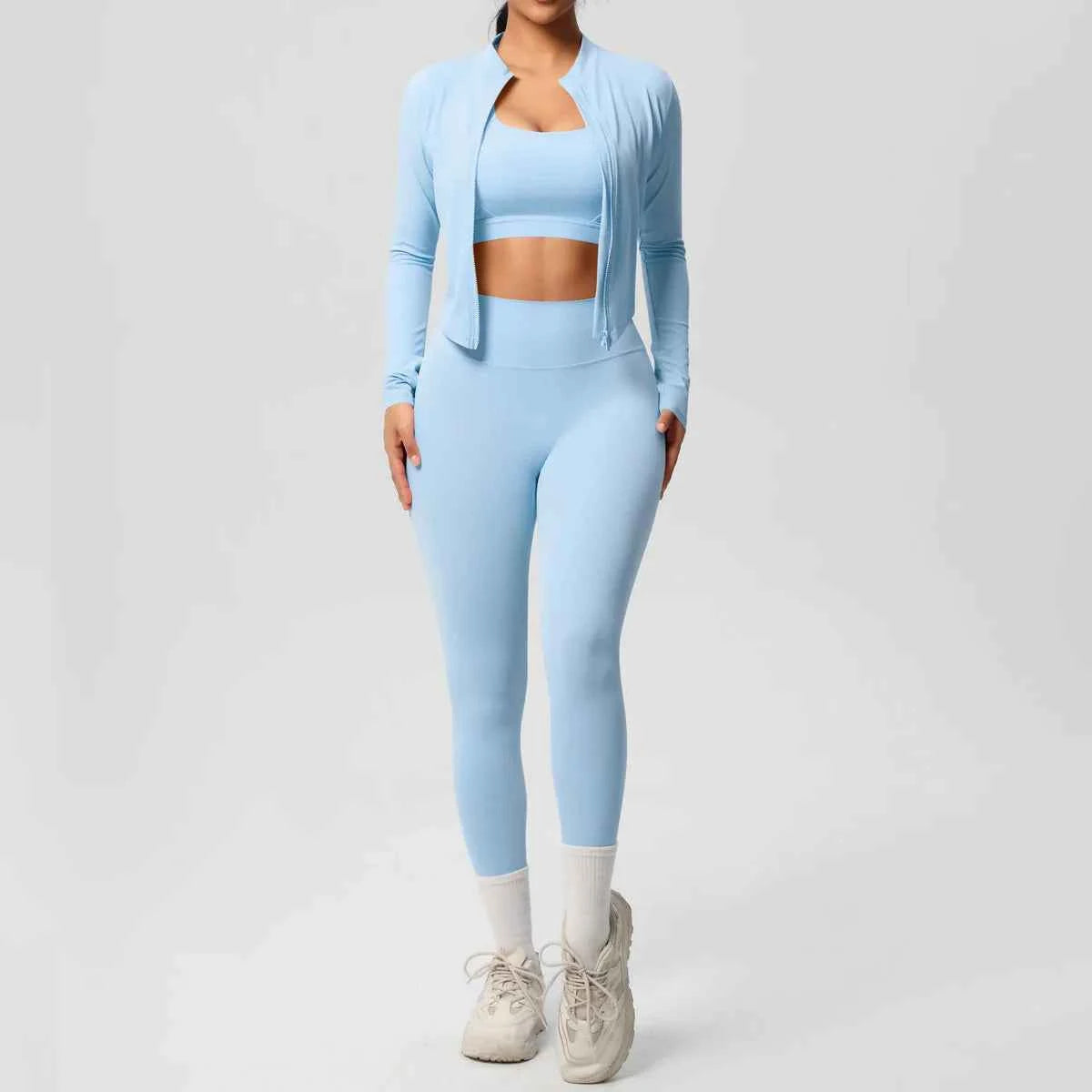 Women's Zip-Jacket 3-Piece Leggings Gym Set