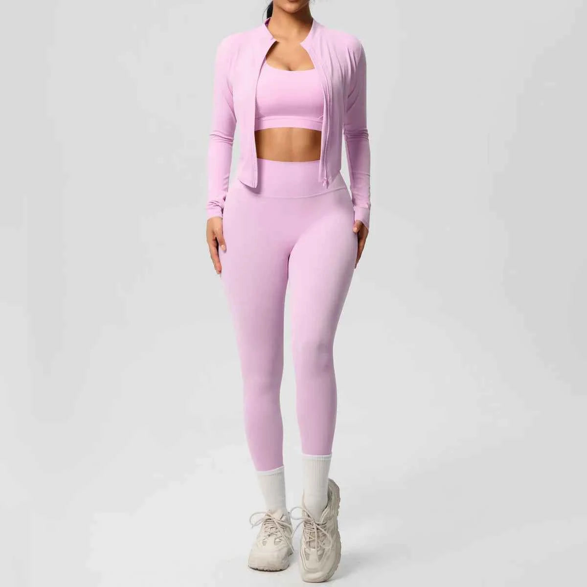 Women's Zip-Jacket 3-Piece Leggings Gym Set