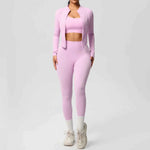 Women's Zip-Jacket 3-Piece Leggings Gym Set