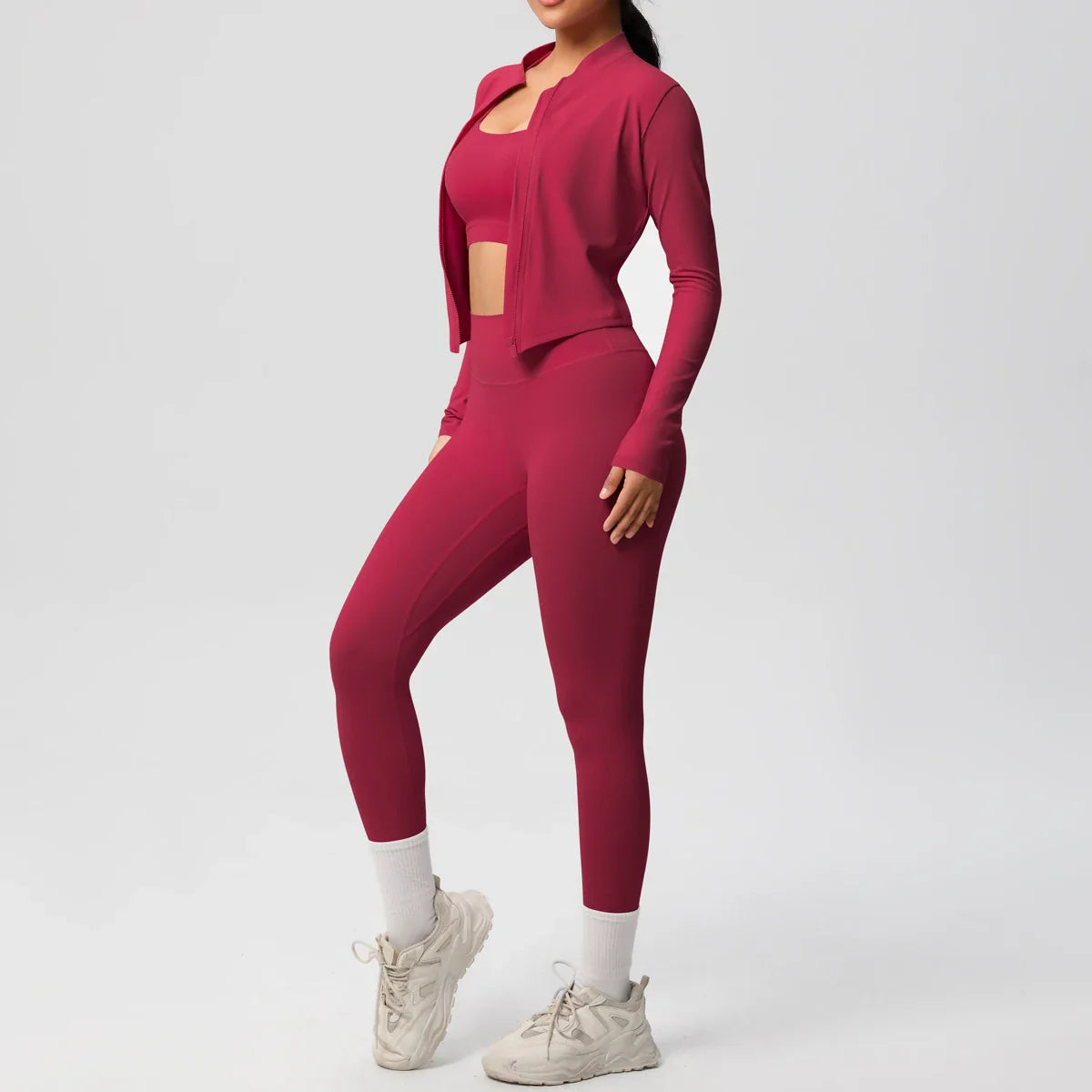 Women's Zip-Jacket 3-Piece Leggings Gym Set