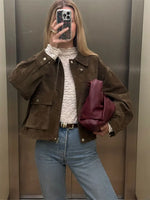 Women’s Zipper Turn-Down Collar Utility Jacket