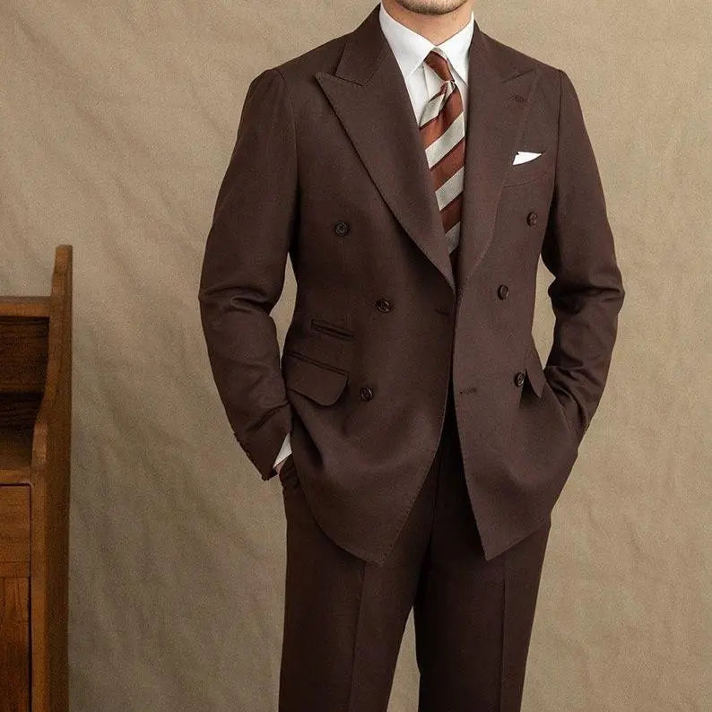 Men’s Double Breasted Peak Lapel Two Piece Formal Suit