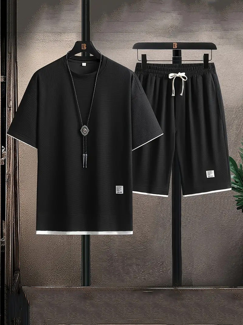 Men’s Short Sleeve T Shirt and Drawstring Shorts 2 Piece Lounge Set