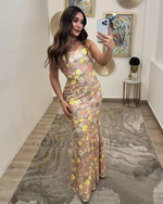 Women's Floral Spaghetti Strap Square Neck Maxi Wedding Guest Dress