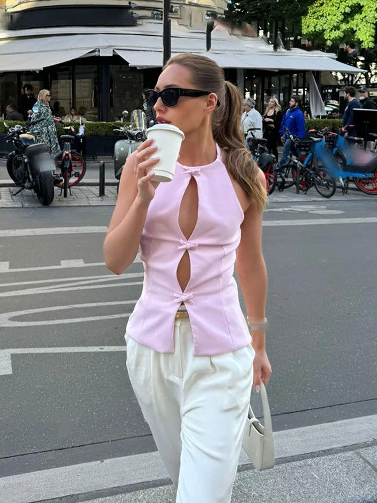 Women’s Halter Neck Cut-Out Sleeveless Top