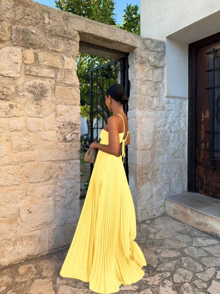 Women’s Pleated Cut Out Halter Maxi Wedding Guest Dress