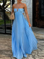 Women’s Pleated Cut Out Halter Maxi Wedding Guest Dress