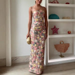 Women's Floral Spaghetti Strap Square Neck Maxi Wedding Guest Dress