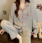 Women’s Striped Long Sleeve Button Front 2 Piece Pajama Set
