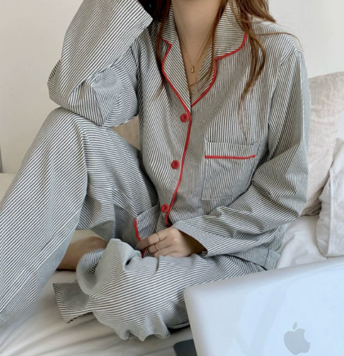Women’s Striped Long Sleeve Button Front 2 Piece Pajama Set