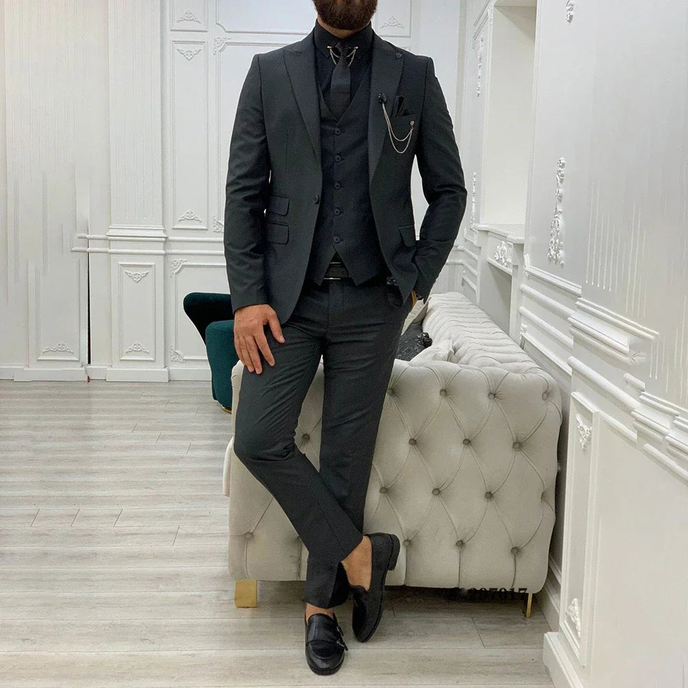 Men’s Notch Lapel Single Breasted Three Piece Suit Set