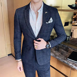 Men’s Notch Lapel Single Breasted Two Piece Check Suit