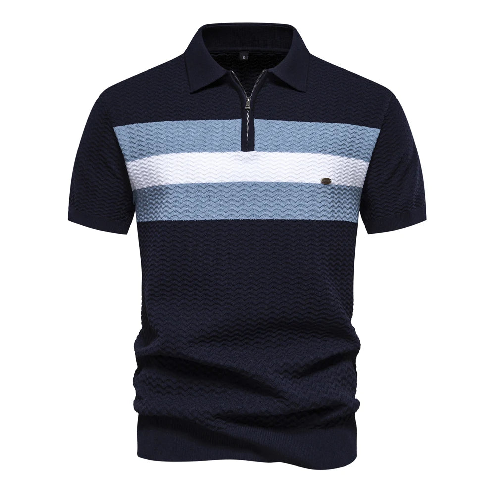Men’s Short Sleeve Stripe Quarter-Zip Polo Shirt