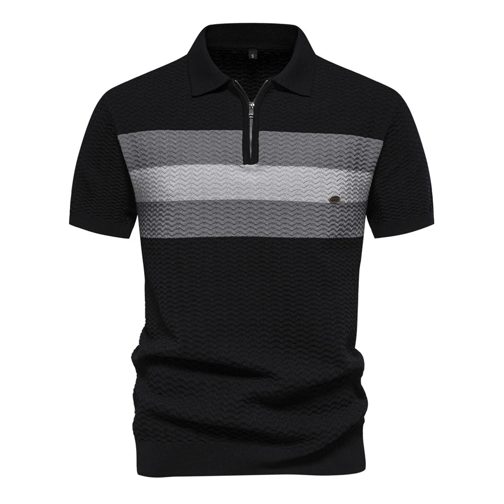 Men’s Short Sleeve Stripe Quarter-Zip Polo Shirt
