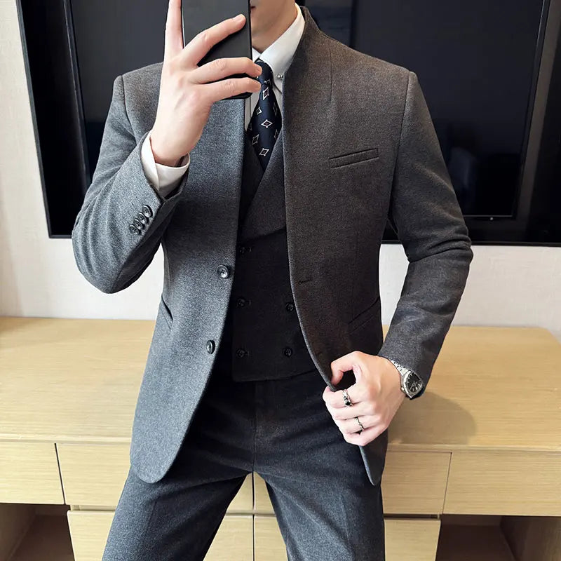 Men’s Stand Collar Single Breasted Two Piece Formal Suit