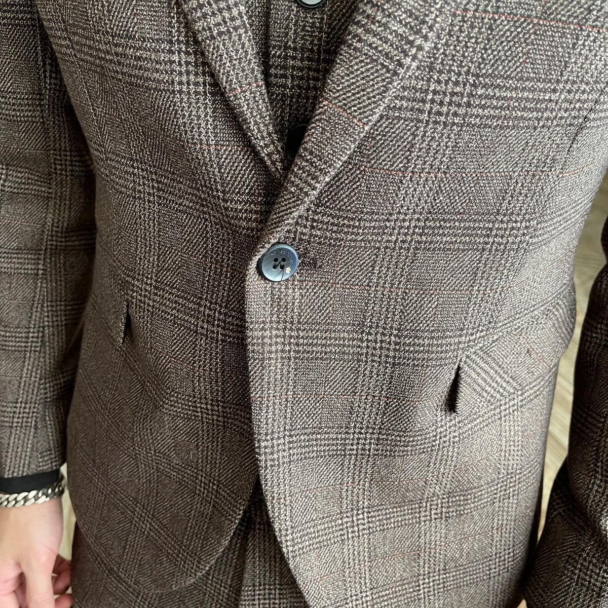 Men’s Three Piece Check Suit with Notch Lapel