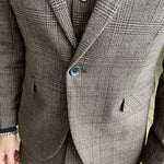 Men’s Three Piece Check Suit with Notch Lapel