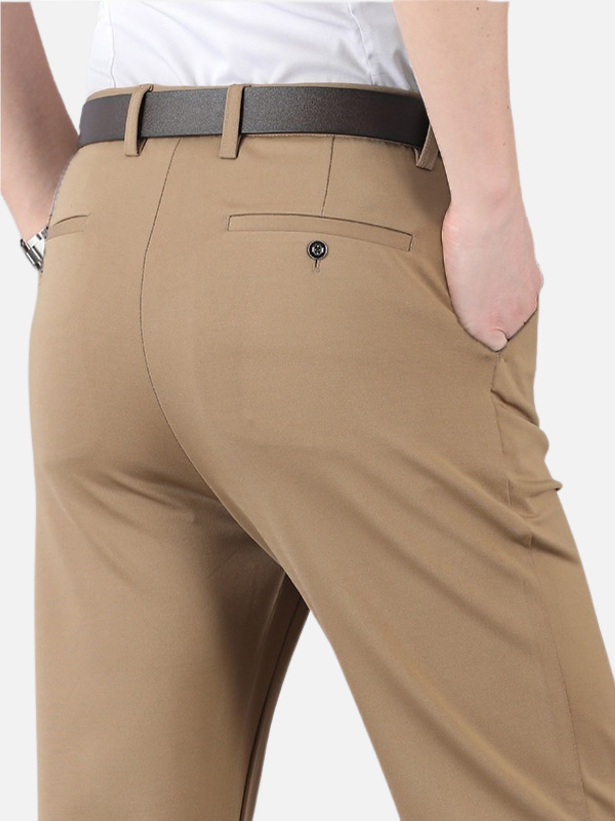 Men’s Button Closure Belt Loop Side Pocket Tailored Pants