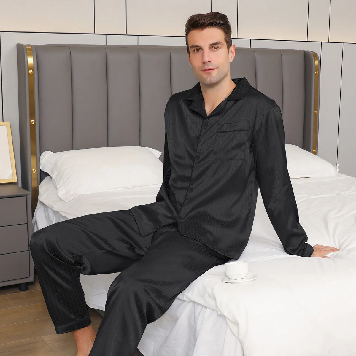 Men’s Button Front Long Sleeve 2 Piece Pajama Set