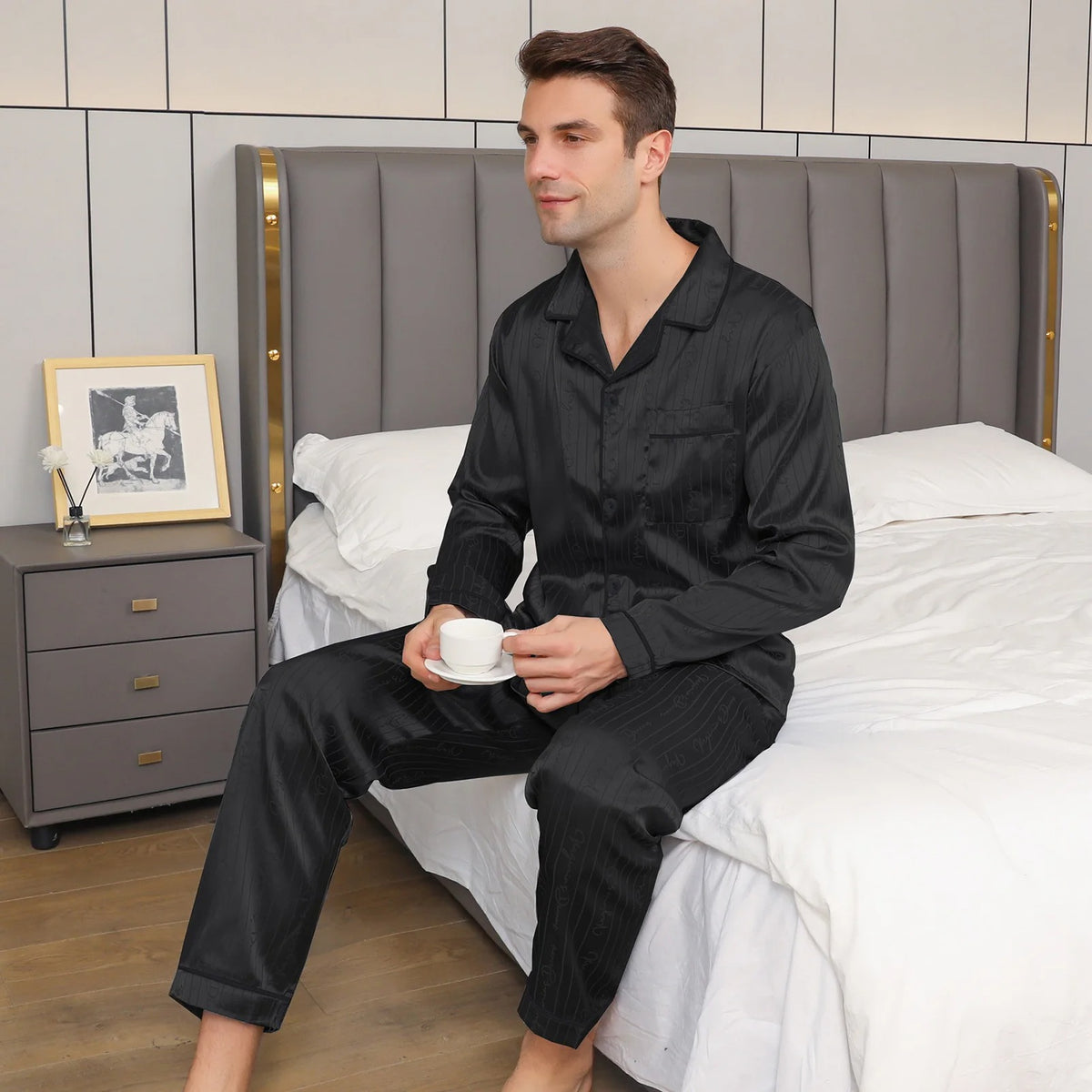 Men’s Button Front Long Sleeve 2 Piece Pajama Set