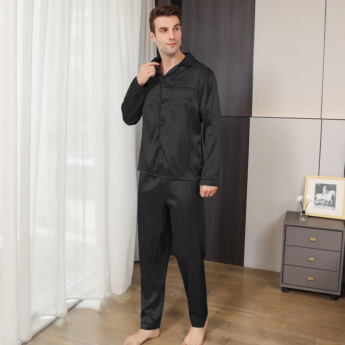 Men’s Button Front Long Sleeve 2 Piece Pajama Set