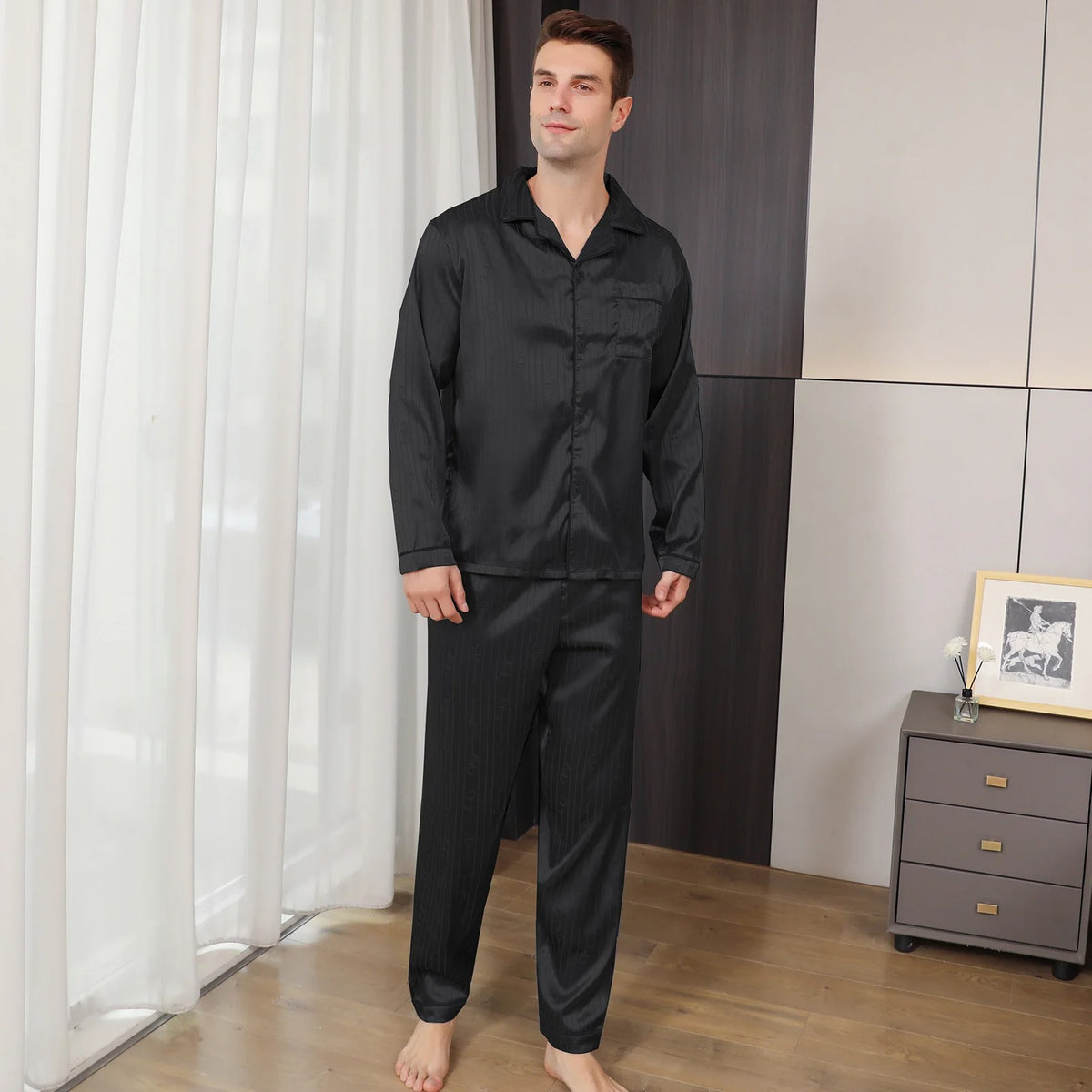 Men’s Button Front Long Sleeve 2 Piece Pajama Set