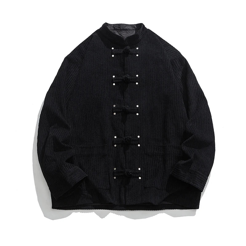 Men’s Button Front Stand Collar Corduroy Jacket
