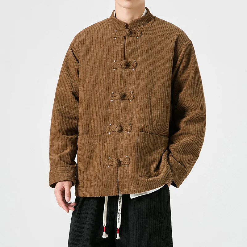 Men’s Button Front Stand Collar Corduroy Jacket