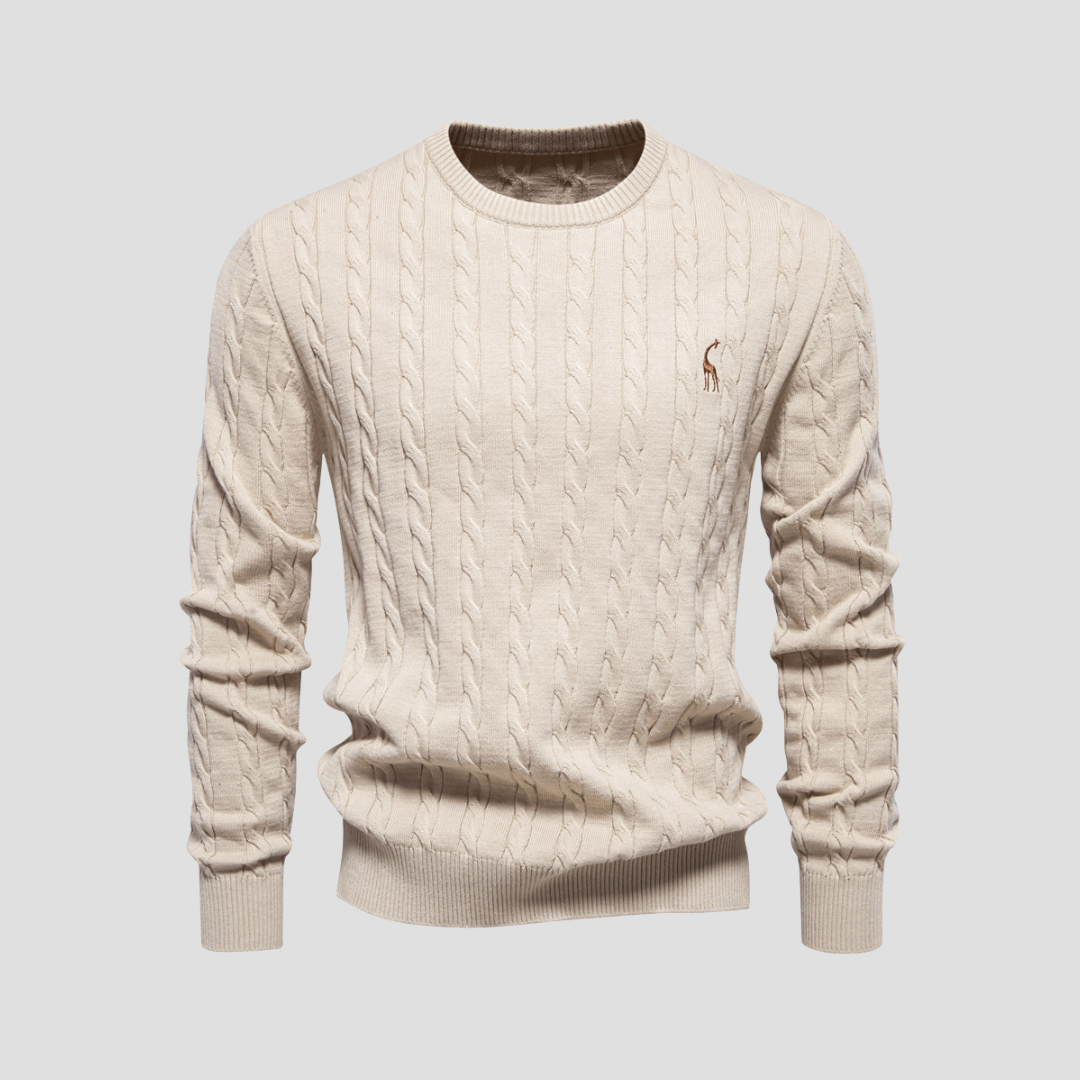 Men’s Cable Knit Crew Neck Long Sleeve Sweater