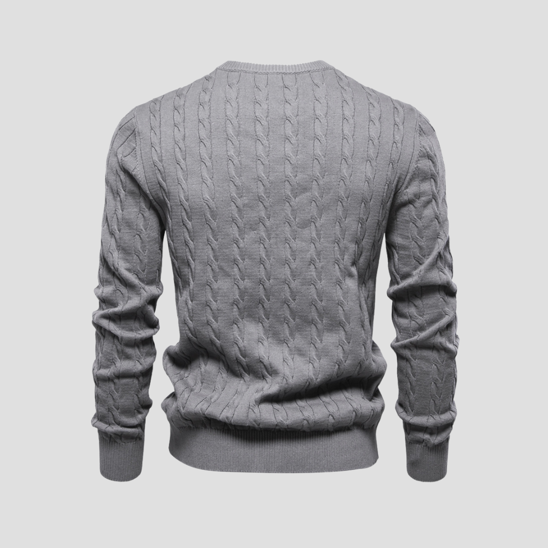 Men’s Cable Knit Crew Neck Long Sleeve Sweater