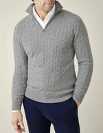Men’s Cable Knit Half Zip Stand Collar Long Sleeve Sweater