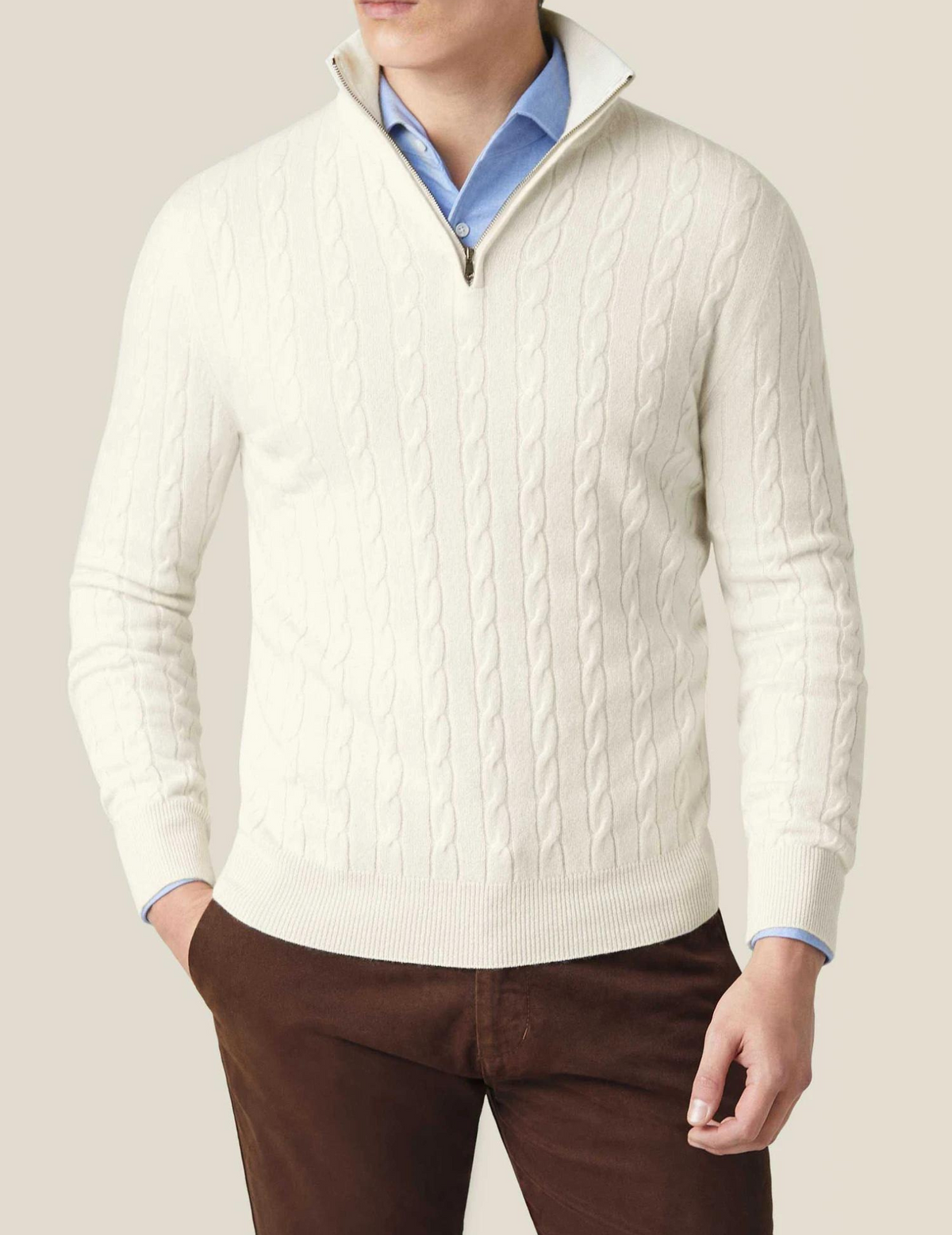 Men’s Cable Knit Half Zip Stand Collar Long Sleeve Sweater